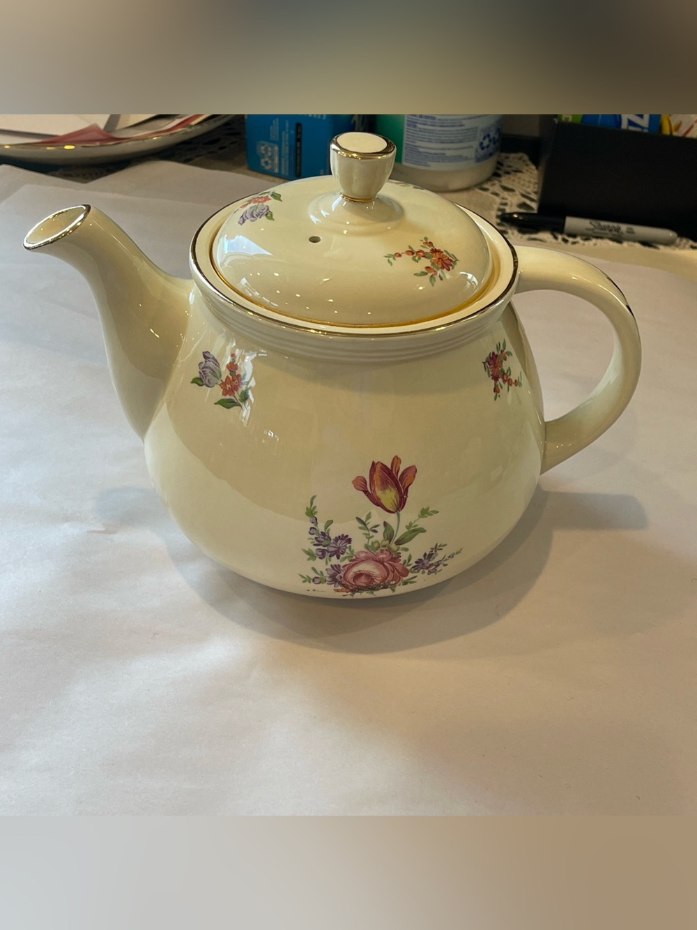 Priscilla Household Institute Eggshell Cream Large Teapot cottagecore